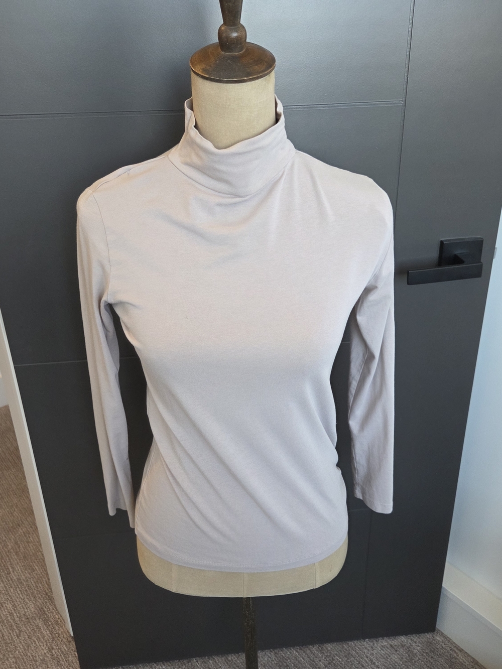 OAK + FORT Light Taupe Mock Neck Long Sleeve Top